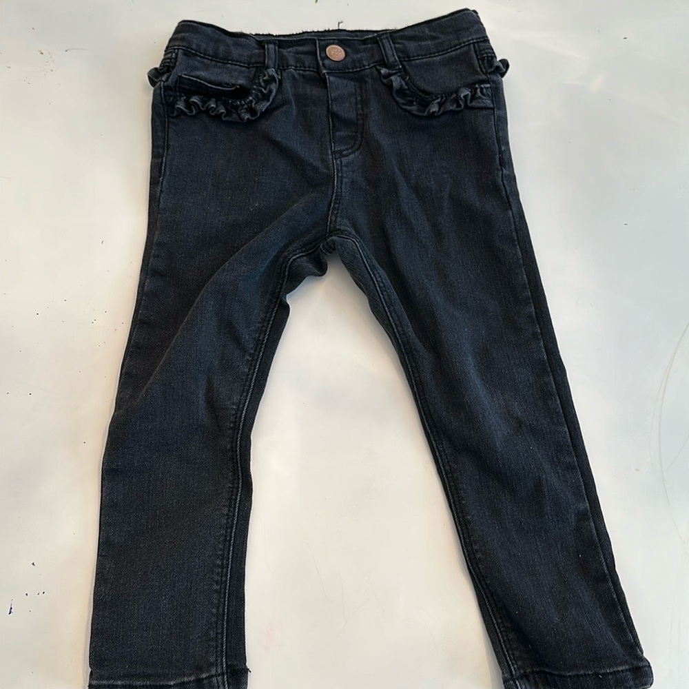 Zara Toddler Girl Black Denim Ruffle Slim Fit Jean. 2/3yrs.